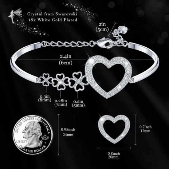 Austria Crystal Heart Bracelet For Women Four Leaf Clover Bangle Bracelet